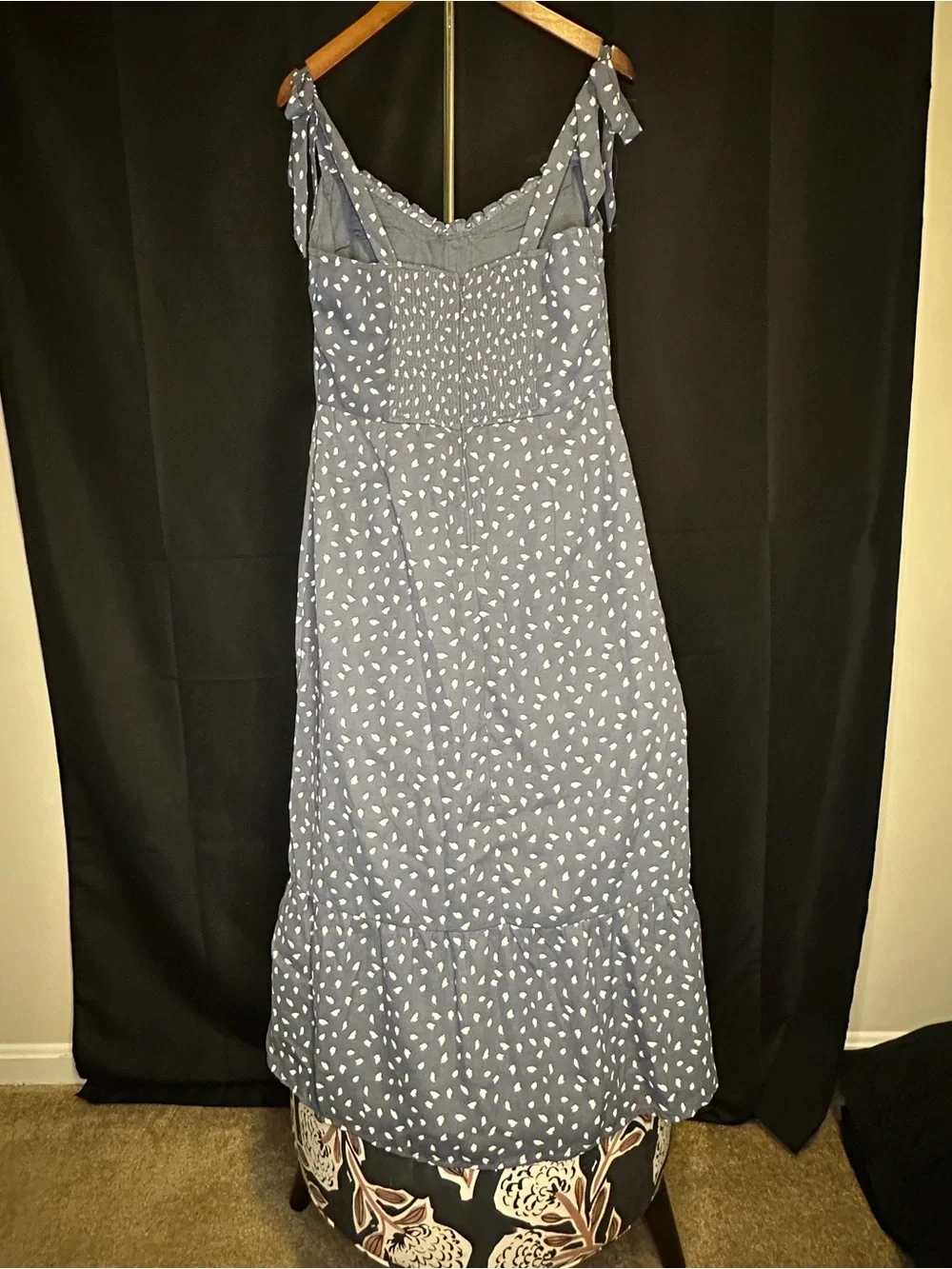 Abercrombie & Fitch Blue Polka Dot Tie-Shoulder Midi Dress